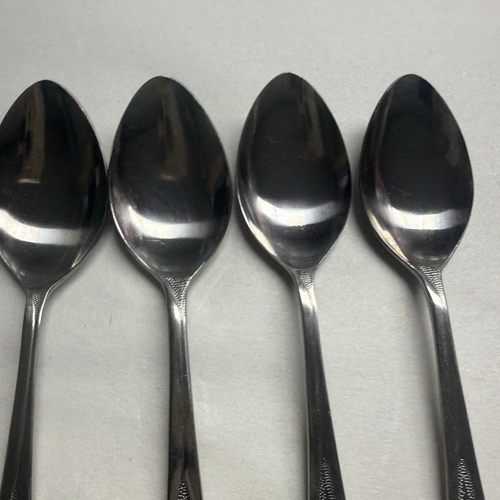 9 Vintage Customcraft CUS1 Dinner Place Spoons Roses Stainless Steel Flatware